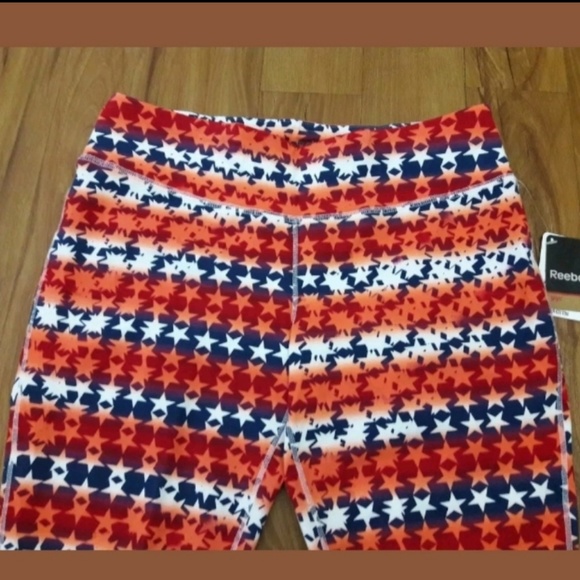 Reebok Capri Yoga Leggings Red White Blue Stars - Picture 3 of 8